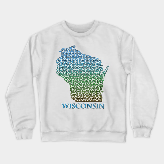 State of Wisconsin Colorful Maze Crewneck Sweatshirt by gorff